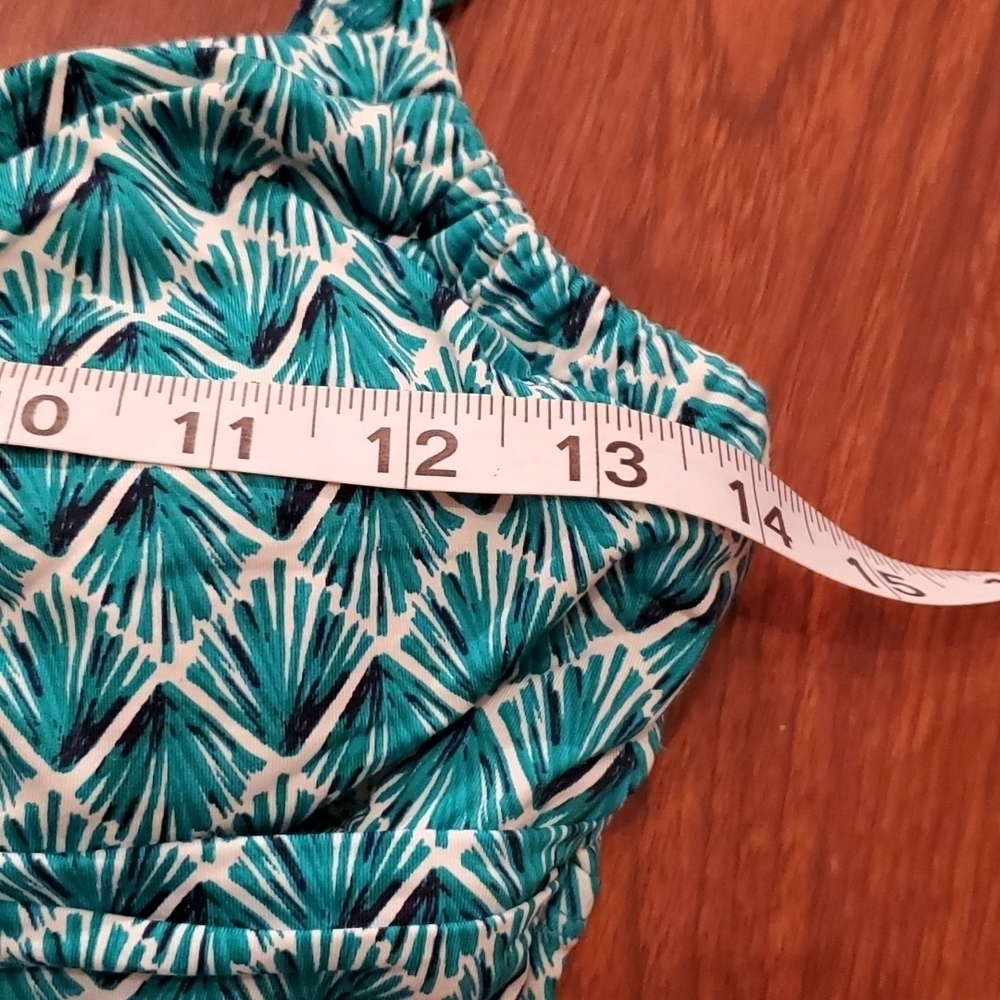 Merona Tankini Top Womens Medium Swimsuit Blue Green Palm Tree Style Pattern - Picture 6 of 9
